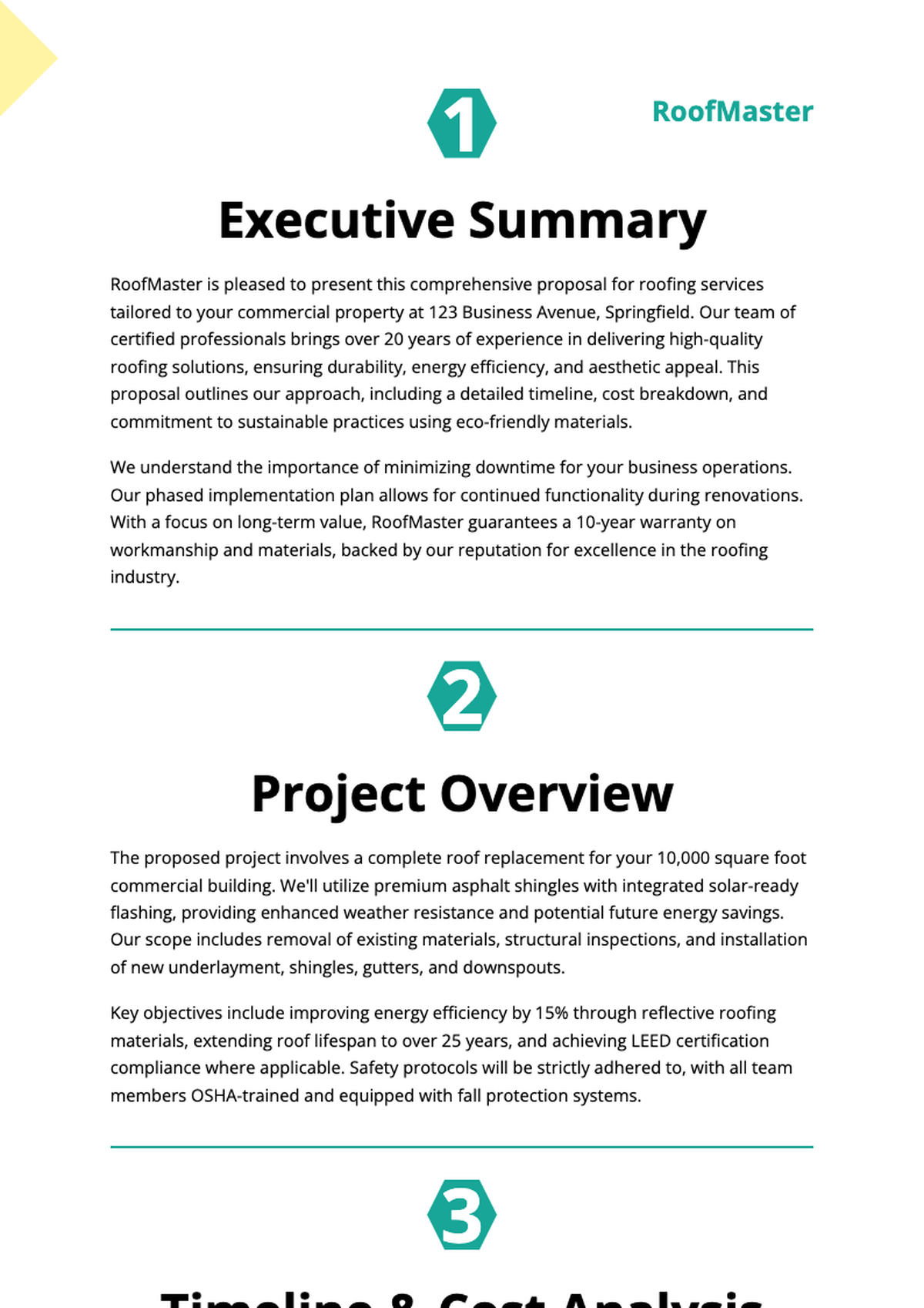 Roofing project timeline and cost estimate with detailed breakdown and disclaimer_variant_3